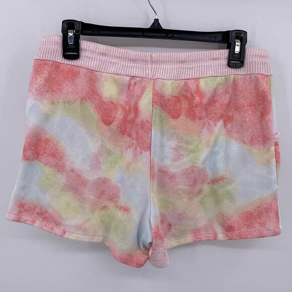 Secret Treasures Sz M Tie Dye Shorts Elastic Waist Pockets Coral Pink Yellow - Picture 2 of 5